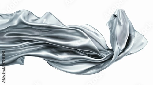 Flowing Silver Fabric Draped on a White Background