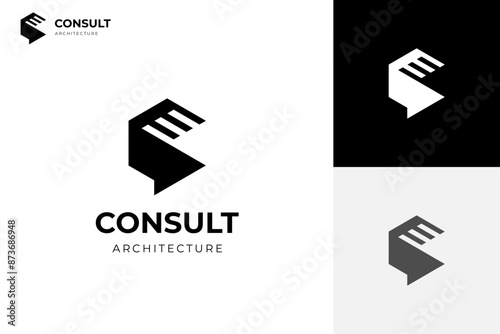 hexagon chat for architect consulting logo design, geometric simple with chat symbol design concept