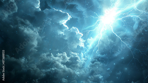 Thunderstorm sky, among the clouds breaks through the rays of light, flying birds. bad weather, hope for the best, a symbol of overcoming difficulties.