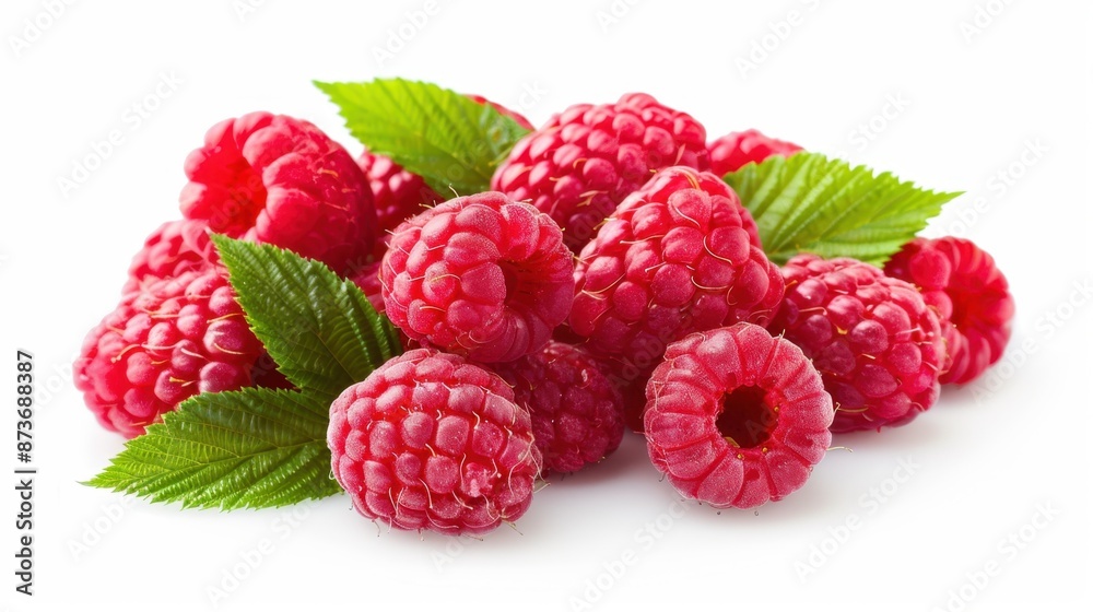 Fresh Raspberries with Green Leaves Fresh Raspberries with Green Leaves