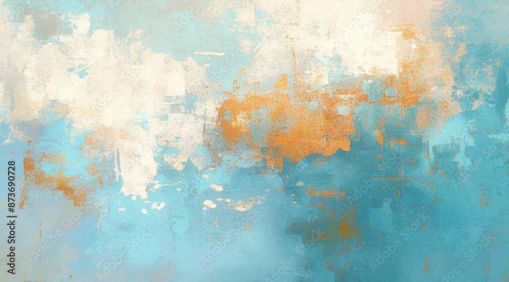 Abstract Painting: Light Blue, White, and Orange Tones, Modern Art Style Abstract Painting: Light Blue, White, and Orange Tones, Modern Art Style