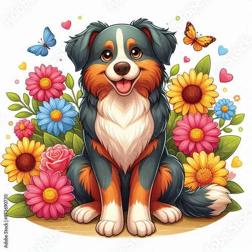 Cute Australian Shepherd Vector Cartoon illustration