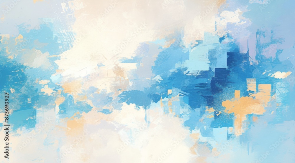 Obraz premium Abstract Painting: Light Blue, White, and Orange Tones, Modern Art Style