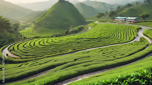 Vibrant field with green crops under tranquil sunset sky,high quality photo,cinematic shot, volumetric light, IMAX, Film Grain, realistic, film grain, max realism, epic realist, ambience light, realis photo