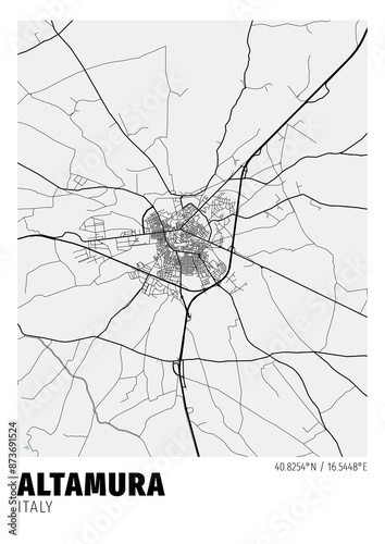 Fotografie Altamura City, Italy Map - Altamura City White Maps Poster Wall Art Home Decor R