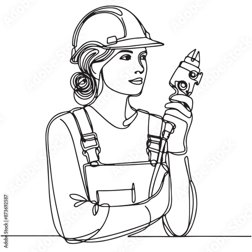 electrician engineer one line art drawing continuous vector illustration, isolated on transparent background