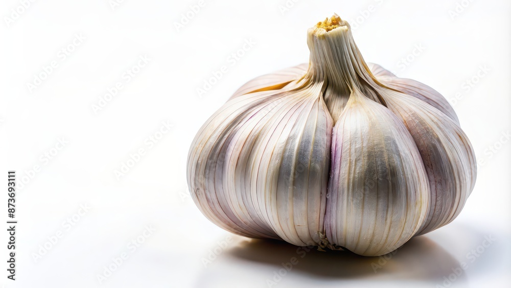 Obraz premium Close-up image of a garlic bulb with white background, garlic, bulb, vegetable, ingredient, spice, fresh, organic, cooking