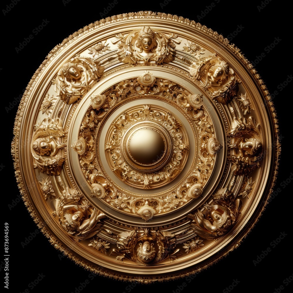 Fototapeta premium Baroque Classical Abstract Marble Framed Ceiling Art with Ornate Border. Luxury Lavish Decor Elements with Seamless Pattern Background Texture