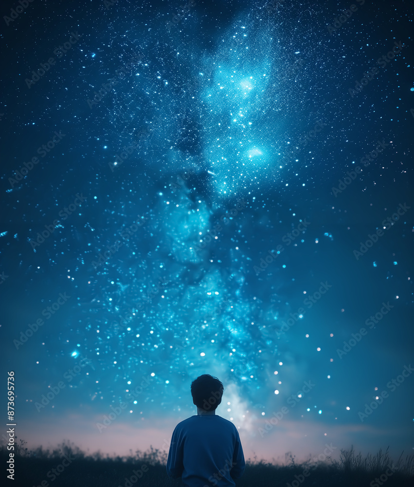 Man looking up at the starry sky Man looking up at the starry sky