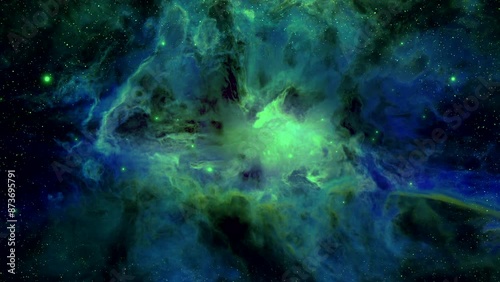 Alien galaxy concept. Traveling through outer space background. Green, blue Galaxy Nebula on black background. Abstract space background. Traveling the cosmos, galaxy and constellations.