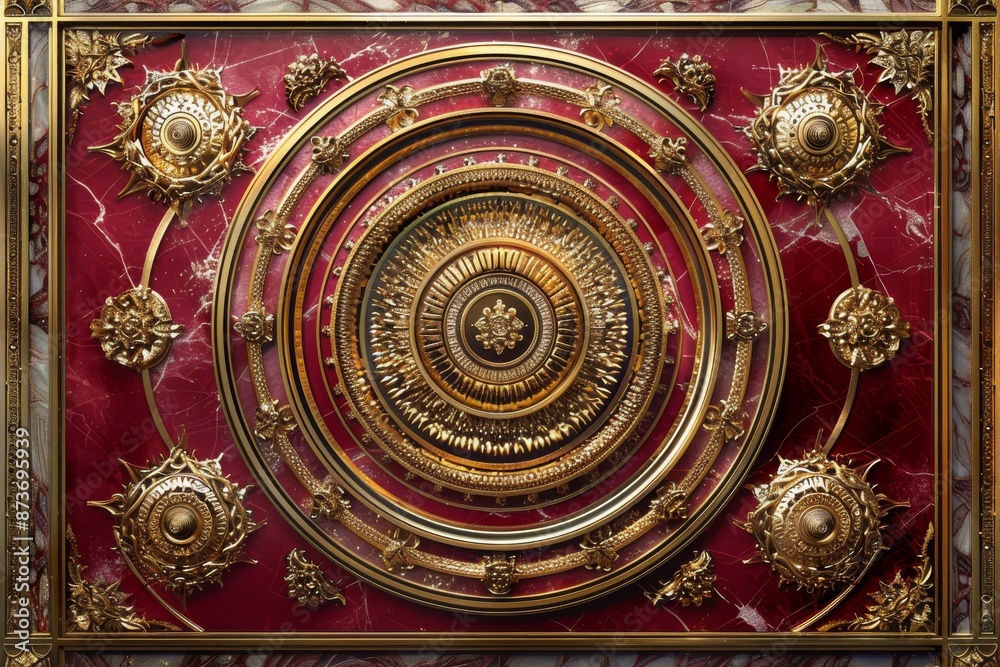Obraz premium Baroque Classical Abstract Marble Framed Ceiling Art with Ornate Border. Luxury Lavish Decor Elements with Seamless Pattern Background Texture
