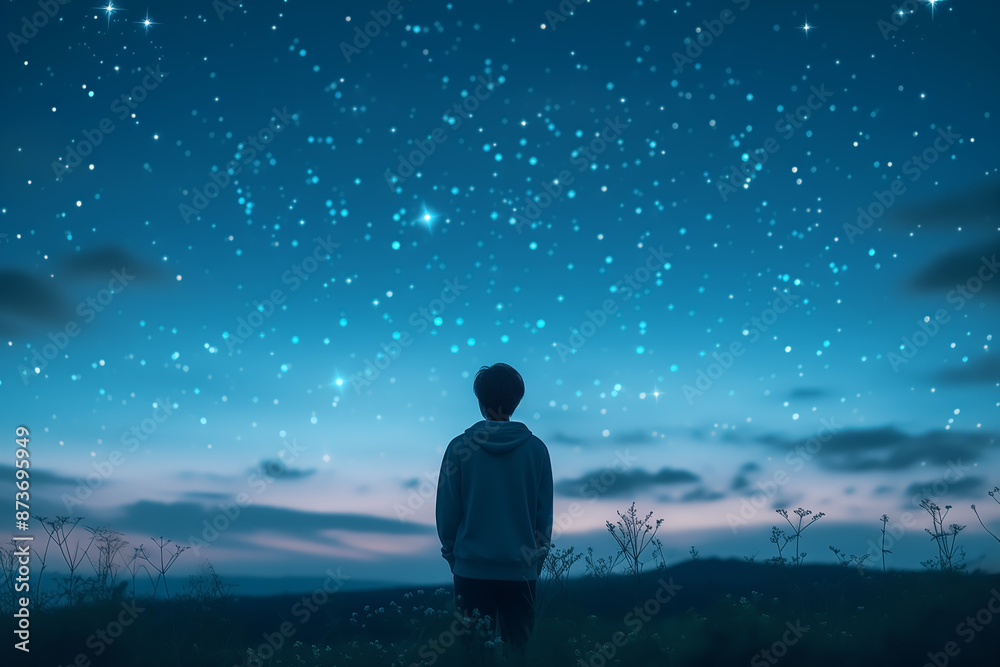 Fototapeta premium Man looking up at the starry sky
