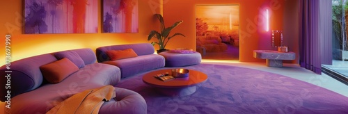 Modern Purple And Orange Living Room Interior Design