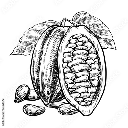 Cocoa beans vintage vector sketch illustration 