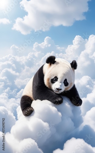 Panda sleeping on the soft cloud