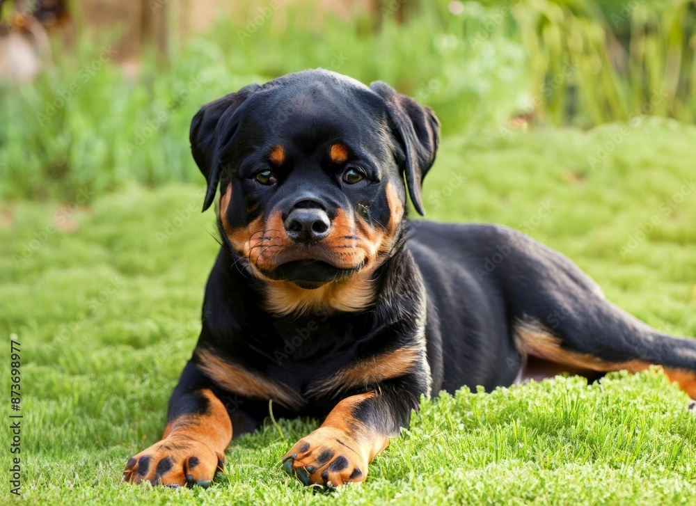 puppy Rottweiler dog in garden. High quality photo puppy Rottweiler dog in garden. High quality photo