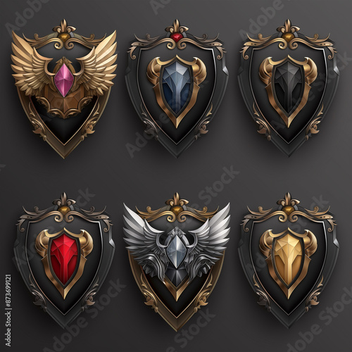 Asset of shield on dark background, Illustration