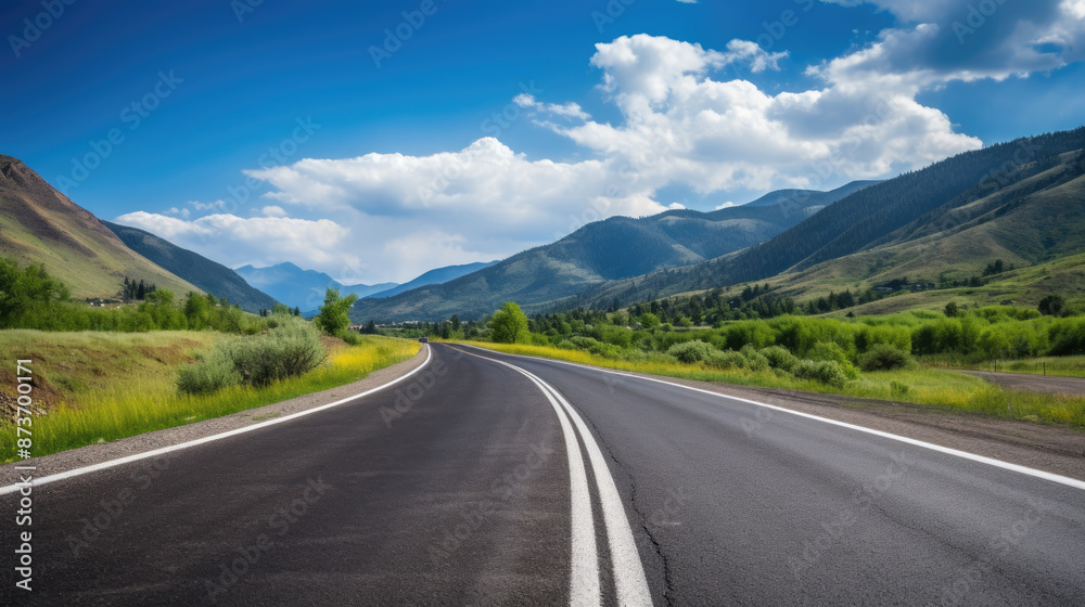 Two-lane highway spreading out into the distance showing perspective into the american landscape Two-lane highway spreading out into the distance showing perspective into the american landscape