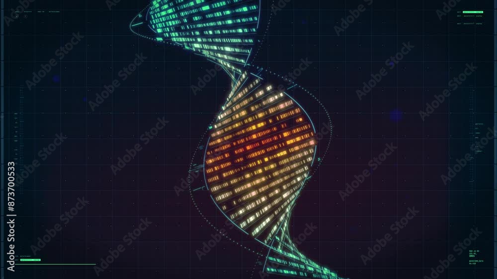 Medical bio diagnostic system collects genetic code data from the DNA. Medical bio diagnostic software scanning the gene atoms. Medical bio diagnostic technology analysing the DNA. Microbiology