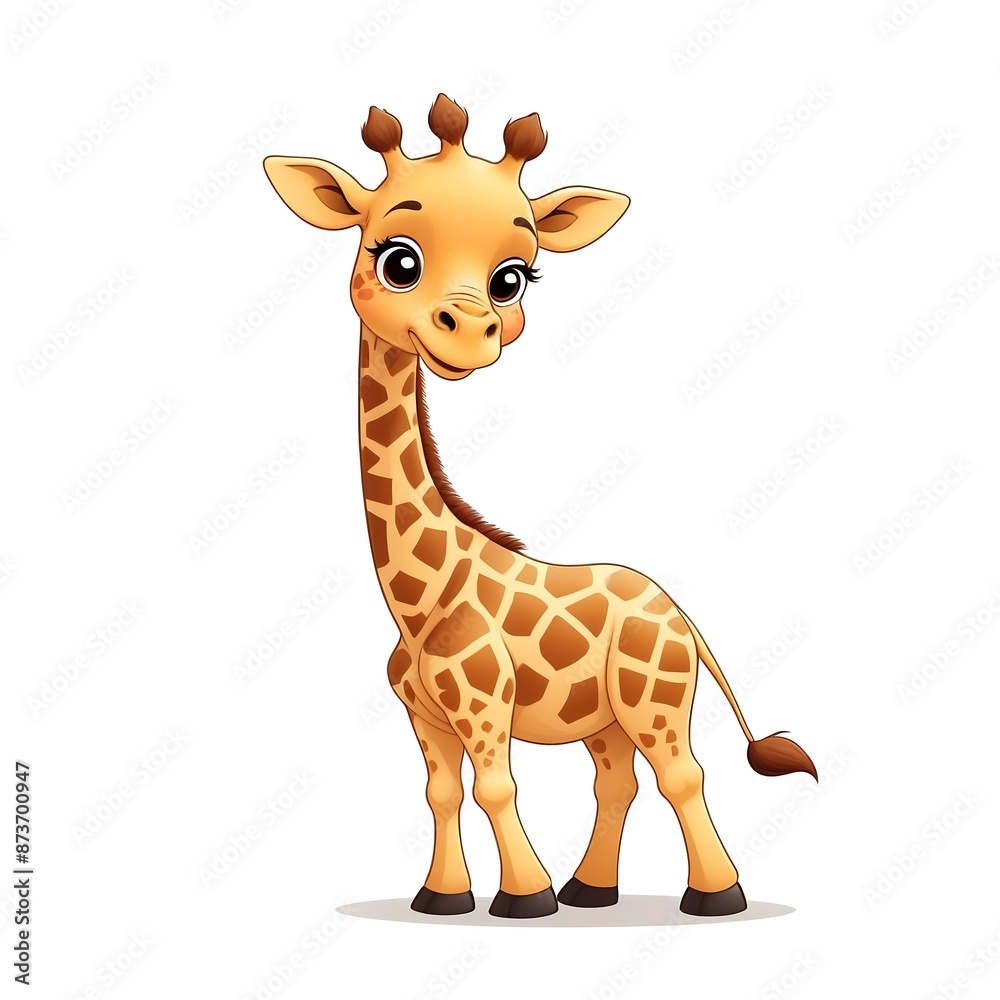 Naklejka premium Cartoon giraffe with big eyes and brown spots. Suitable for childrens books, nursery decor, stationery, and educational materials.