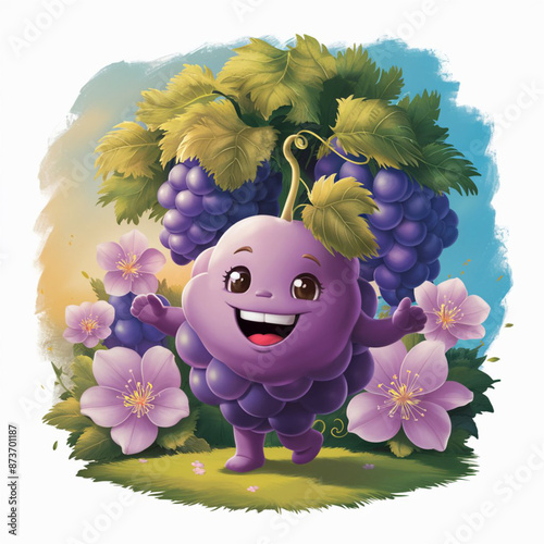 Illustration of a grape mascot exuding happiness and joy