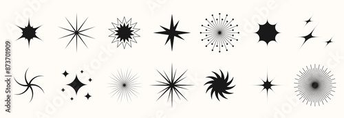 Blinking stars, sparks and sparkles set. Shining twinkle shapes collection. Magic light flare pack for design template, poster, banner, brochure, leaflet. Vector glitter stars illustrations