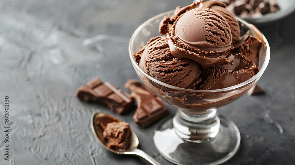 Chocolate ice cream in a collins glass gray background Chocolate ice cream in a collins glass gray background