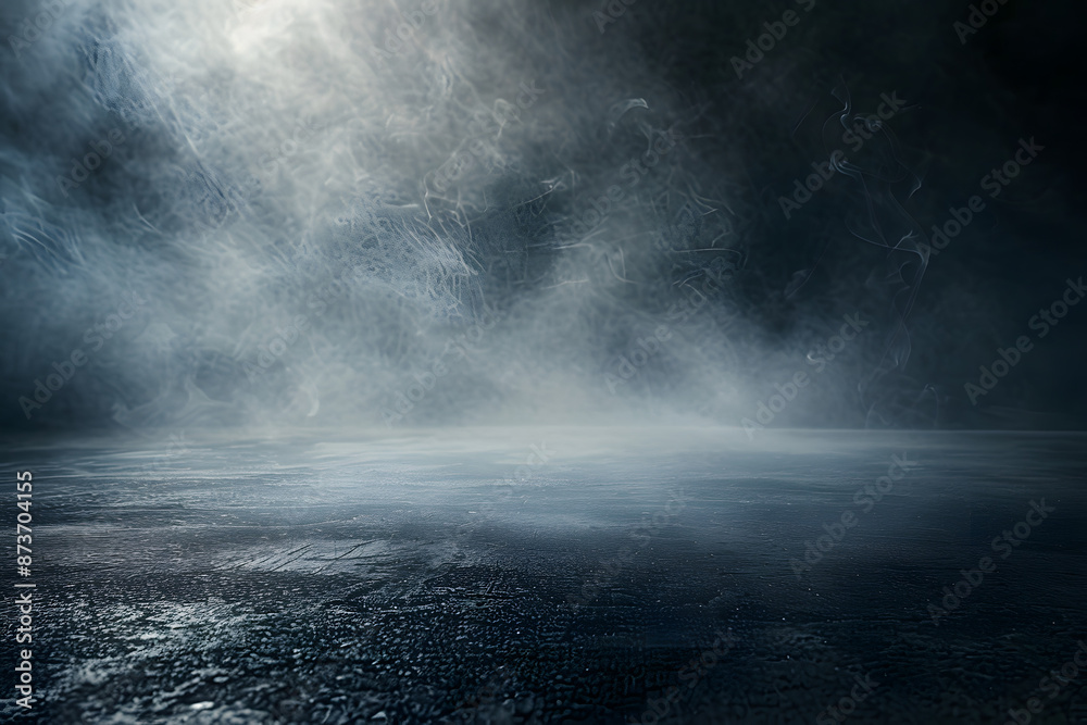 Abstract background of an empty dark room with smoke and light on the asphalt floor, empty scene for product presentation Abstract background of an empty dark room with smoke and light on the asphalt floor, empty scene for product presentation