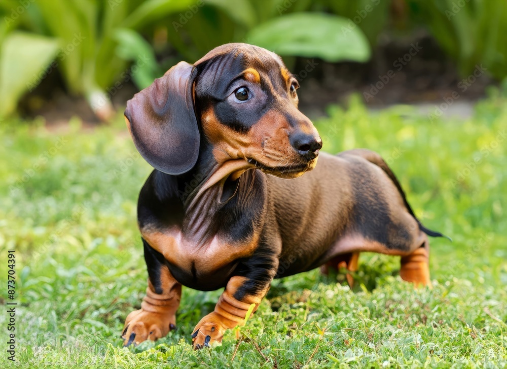 puppy Dachshund dog in garden , generated by AI. High quality photo puppy Dachshund dog in garden , generated by AI. High quality photo