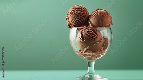 Chocolate ice cream in a hurricane glass green background
