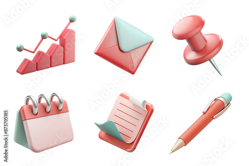 office icon light pink color in plastic 3d style