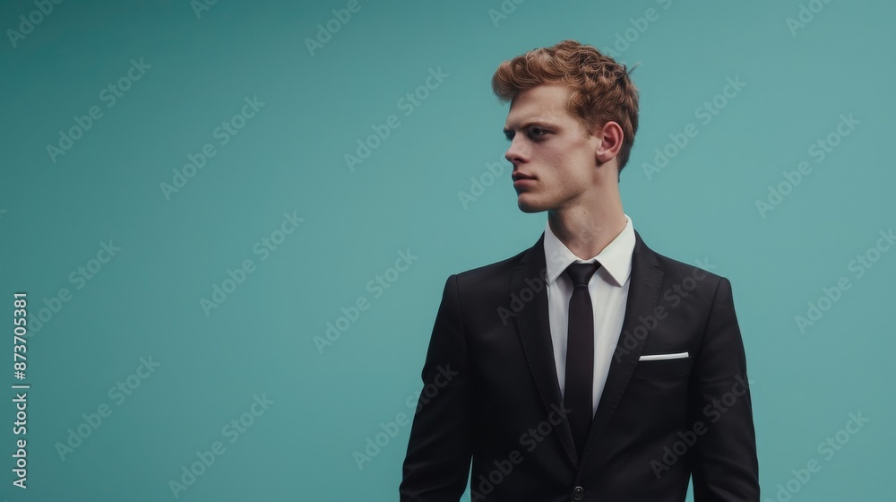 Serious businessman in black suit and tie on blue background. Concepts. business, professional, corporate, fashion, style, portrait, confidence, success Serious businessman in black suit and tie on blue background. Concepts. business, professional, corporate, fashion, style, portrait, confidence, success