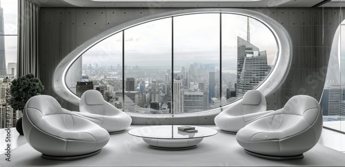 Modern Living Room With Cityscape View
