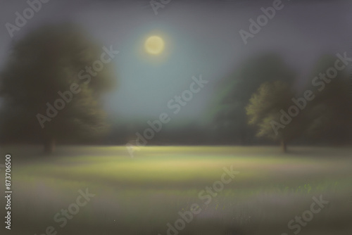 Moonlit meadow glows softly in pastel hues.