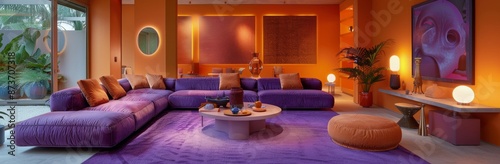Modern Purple And Orange Living Room Interior Design