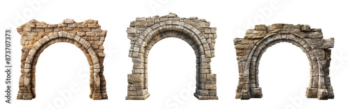 Three stone arcs isolated on transparent background