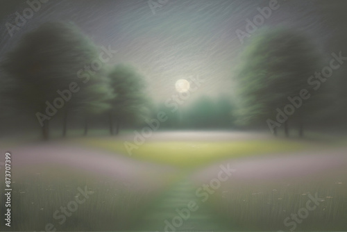 Moonlit meadow glows softly in pastel hues. © Pram