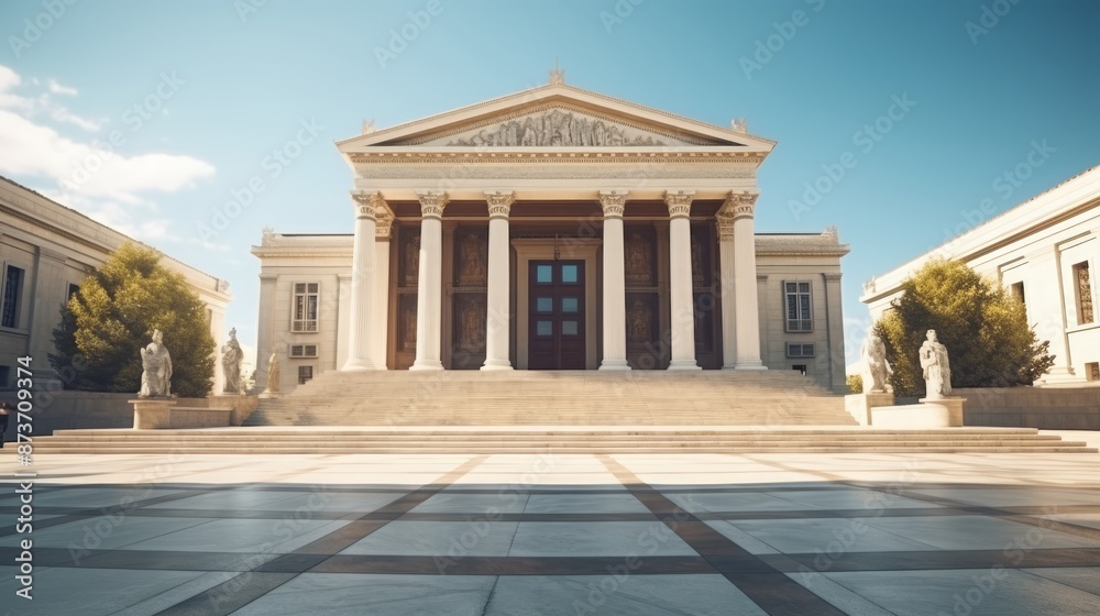 Fototapeta premium Majestic Neoclassical University Building with Grand Columns and Statues. Concepts. education, history, architecture, knowledge, learning