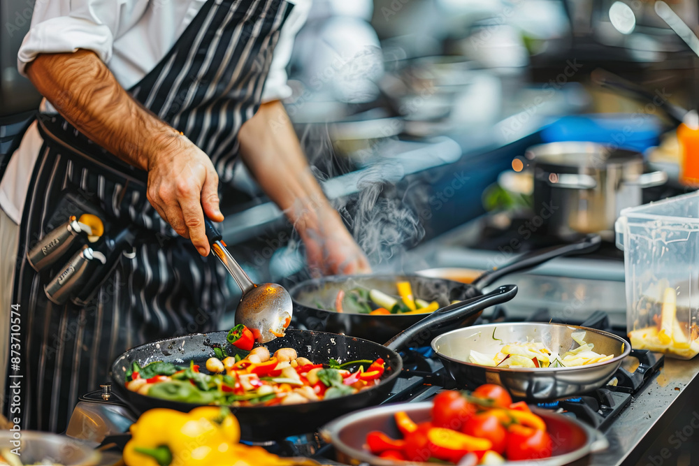 Man in a kitchen apron, professional chef work in cuisine Man in a kitchen apron, professional chef work in cuisine