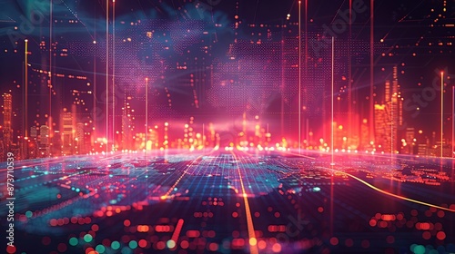 Global Digital Network Visualization Concept with Artificial Intelligence and World Map Integration
