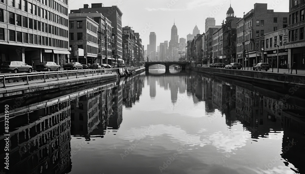 Naklejka premium Cityscape reflection in a canal.