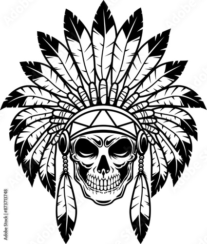 Native indian skull in traditional headdress. Vector illustration
