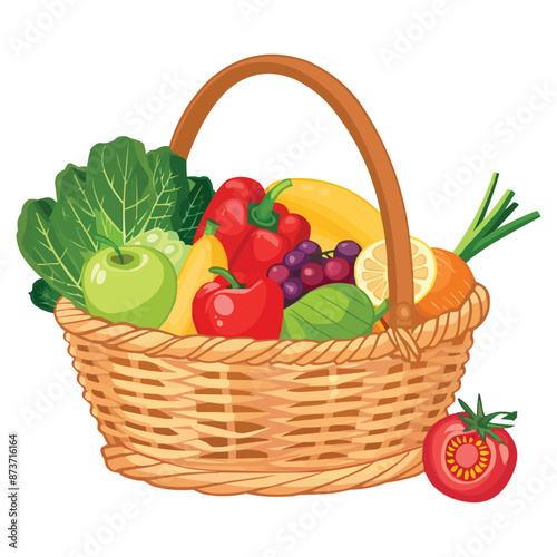 fresh vegetables and fruits in a basket vector