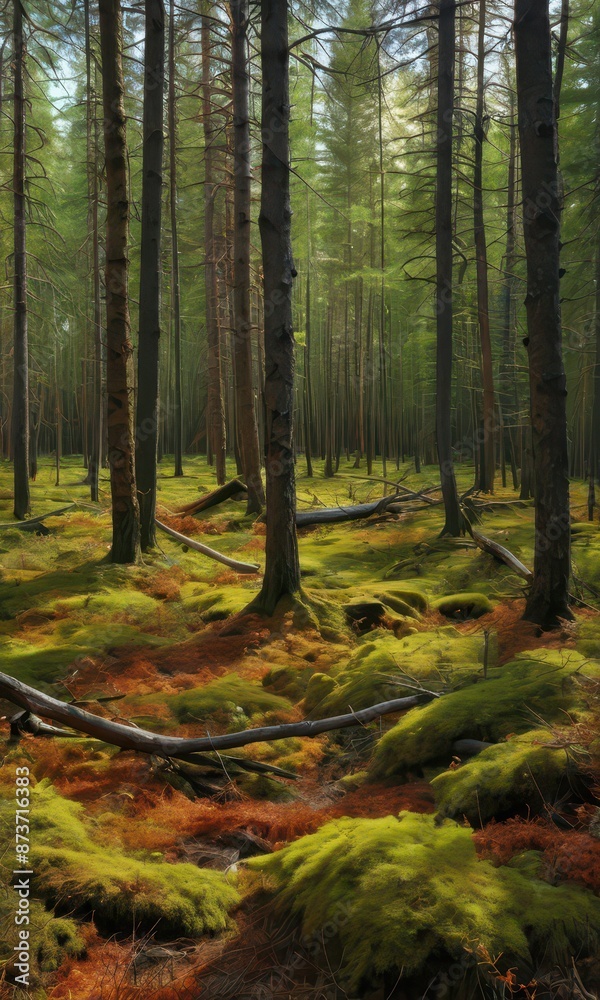 Obraz premium Sunlit Forest Floor With Moss.