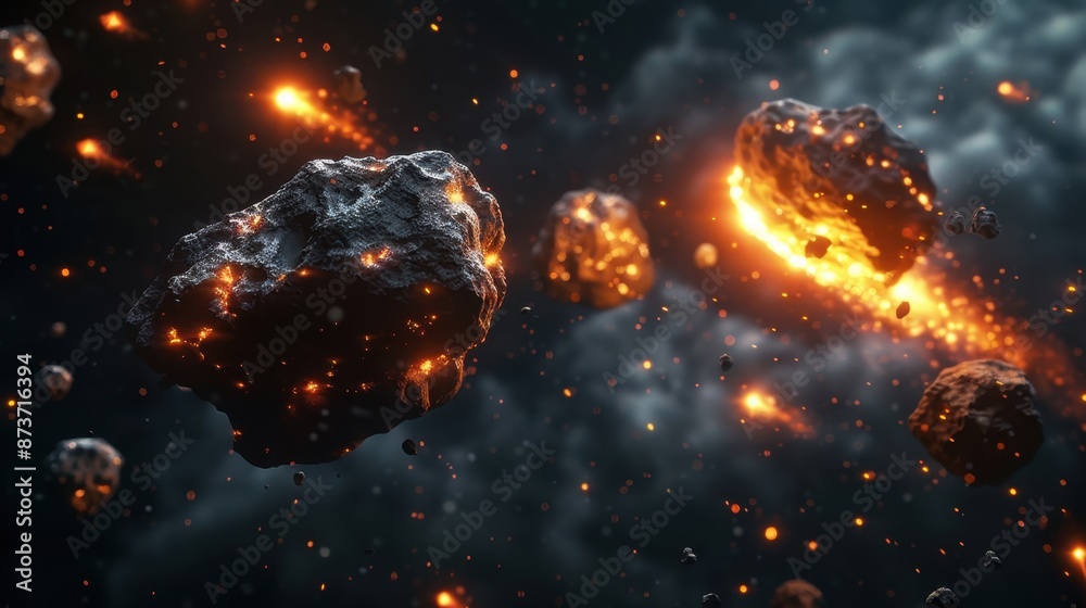 Fototapeta premium Burning Meteors in Space