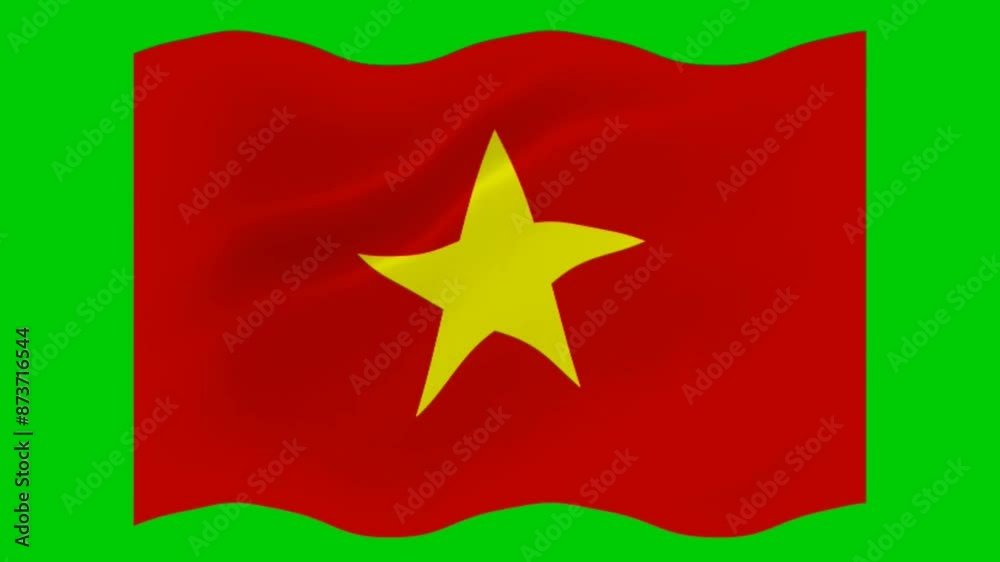 Vietnam Waving Flag Isolated on Green Background. Wavy Flag