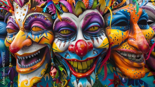 Collection of colorful clown masks