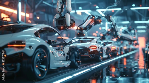 Wallpaper Mural Robotic Arms Assemble Sports Car on Futuristic Production Line with Automation and Technology Torontodigital.ca