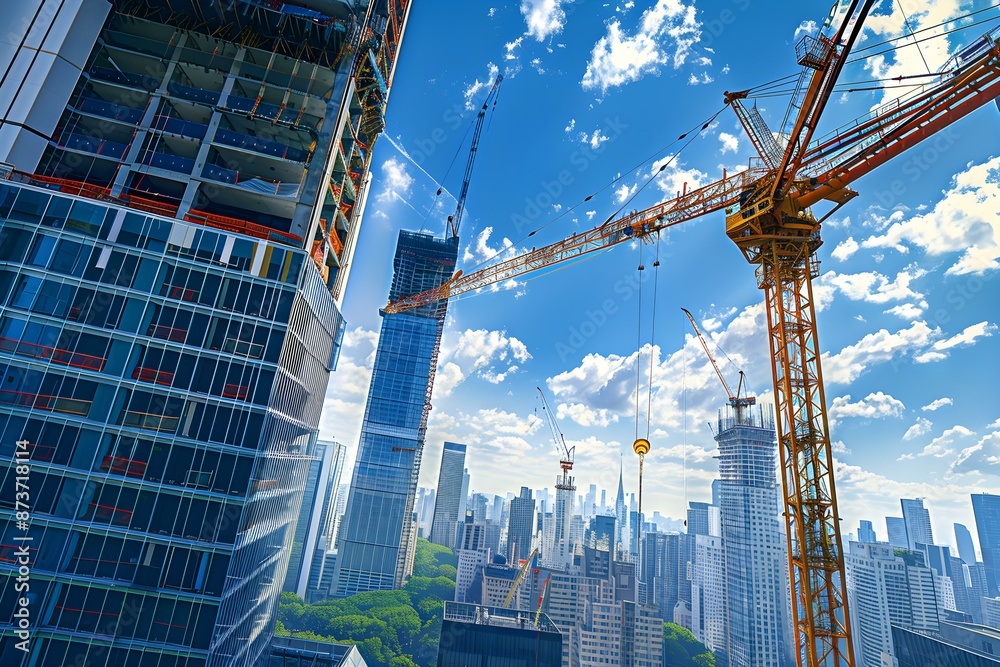 Fototapeta premium Skyscraper construction sites and cranes