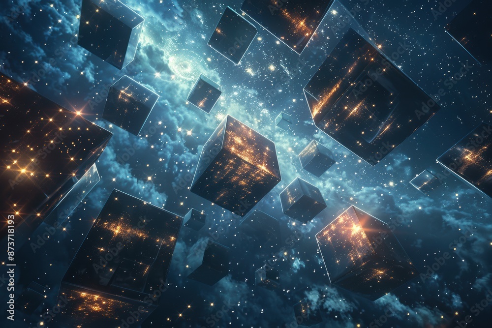 Obraz premium A space filled with many cubes, some of which are lit up